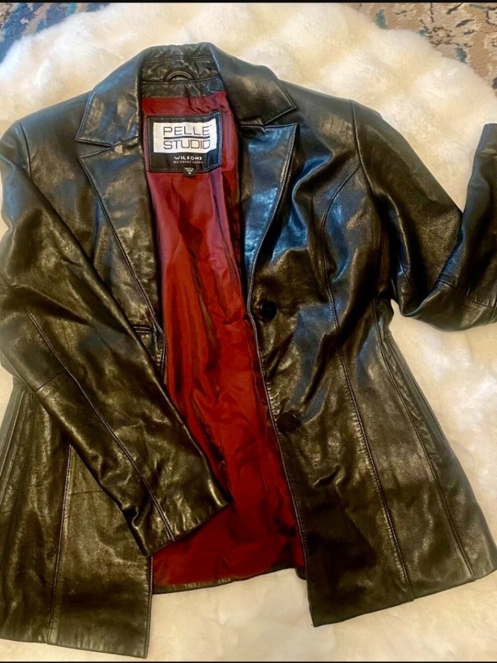 Black Leather Jacket with Red Lining — Size M— Sleek Moto Style